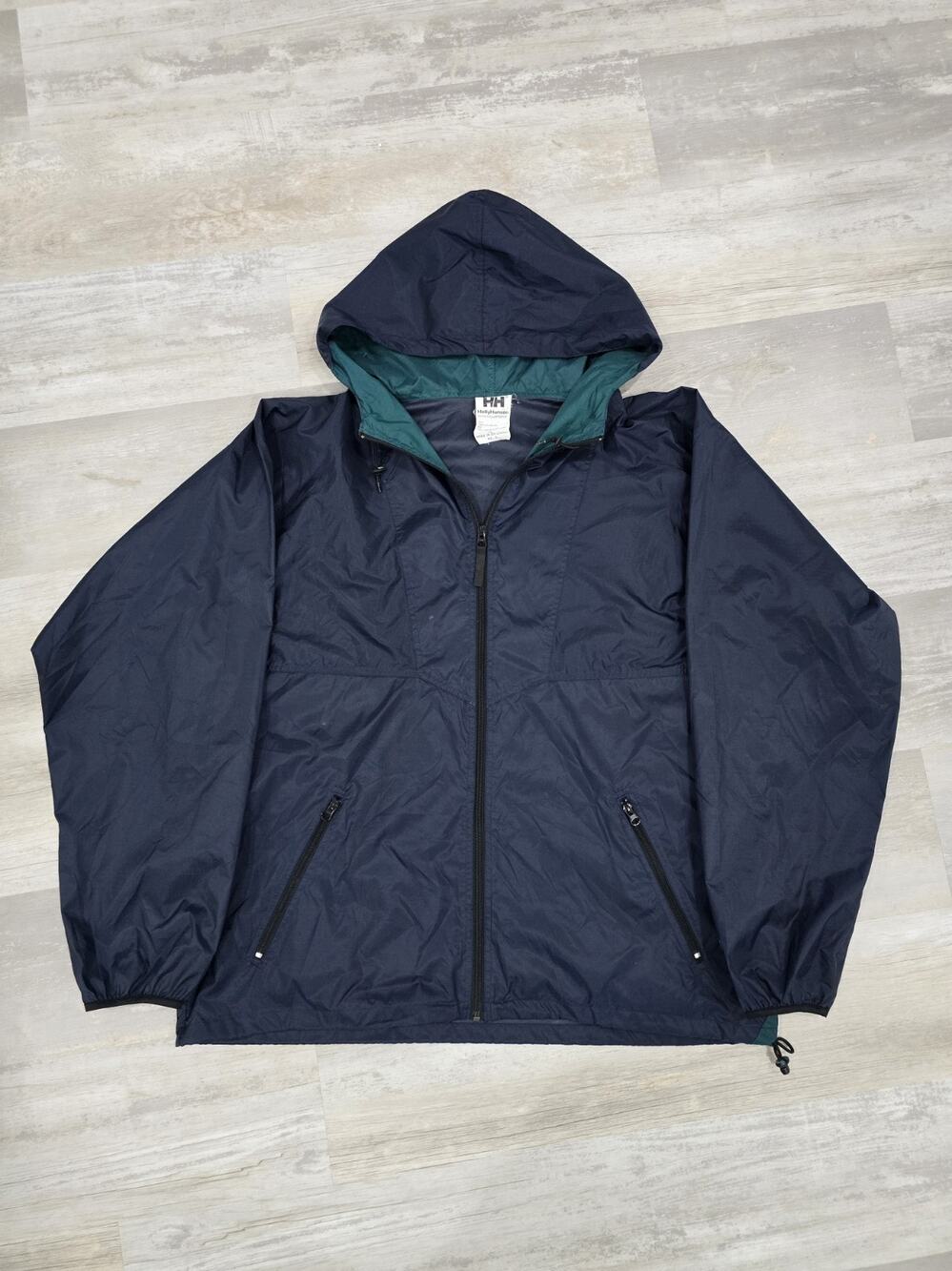 PRISTINE 1995 Vtg HELLY HANSEN Windbreaker XL Green Navy Blue 90s Grail HH